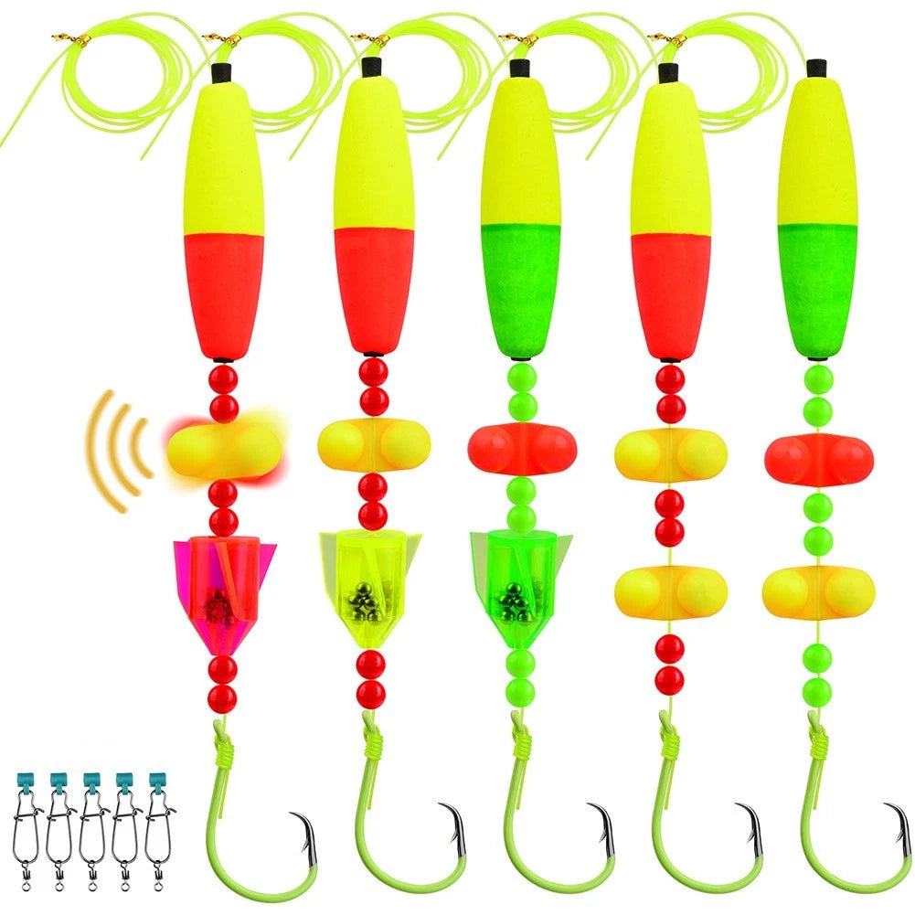 Set of 5 Float Fishing Rigs with Circle Hooks Sizes 6/0, 8/0, 10/0