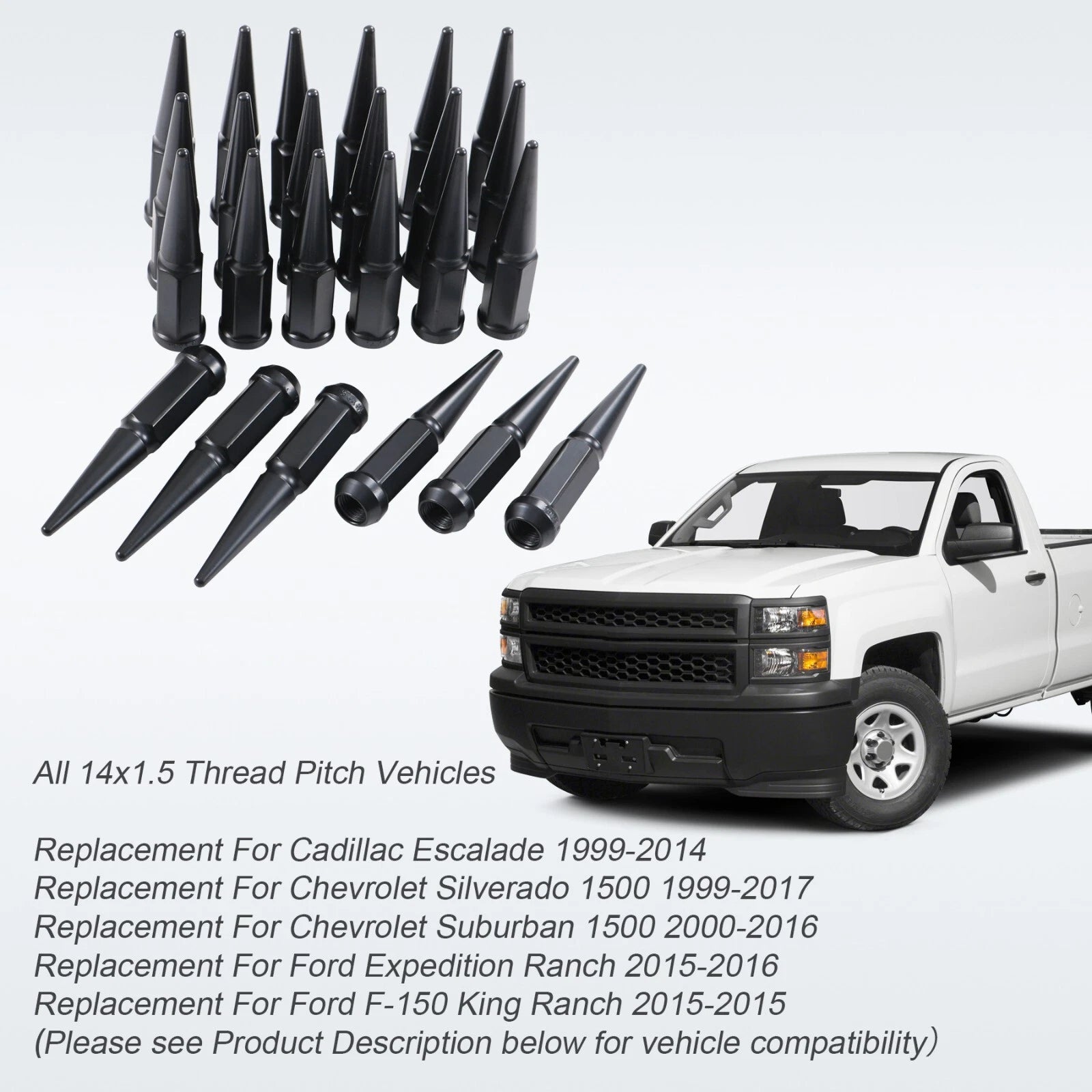 Set of 24 Black Spike Lug Nuts for Chevy Silverado Tahoe