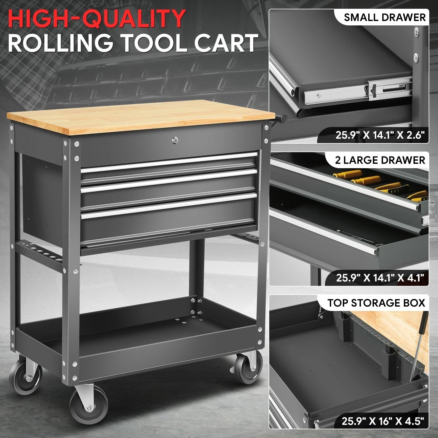 3 Drawer Rolling Tool Trolley Cabinet for Multiple Models (Lockable)