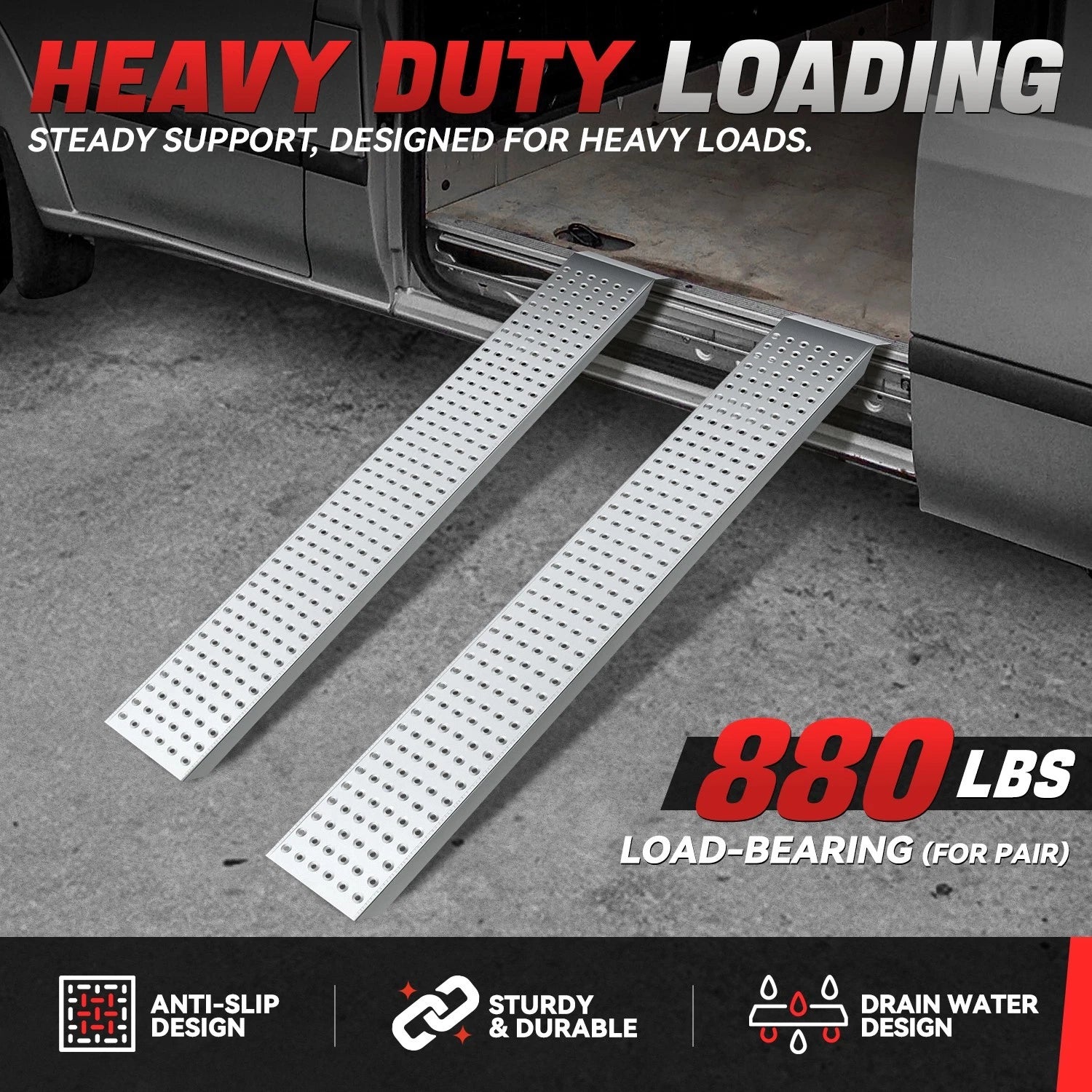 Pair of 63" Galvanized Steel Loading Ramps for Universal Use (880 lbs Capacity)