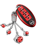 Soft Red TPU+Leather Full Cover Keyless Key Holder Shell Case for Nissan (2013-2021)