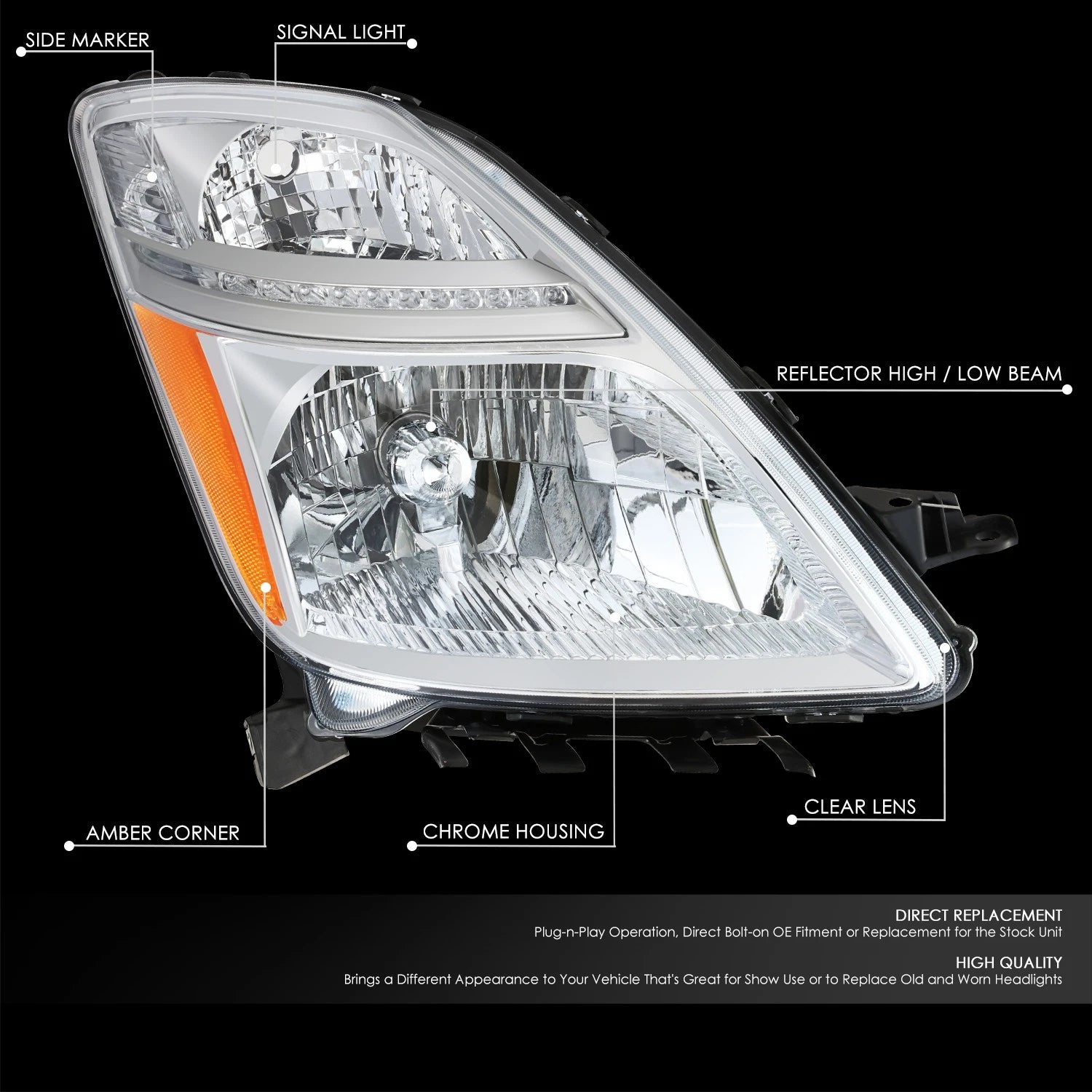 HID Headlight Lamp Assembly for Toyota Prius (2006–2009) RH Passenger Side