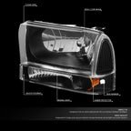 Black Headlight + Amber Bumper Light + Chrome Grille Guard for Super Duty (1999–Present)