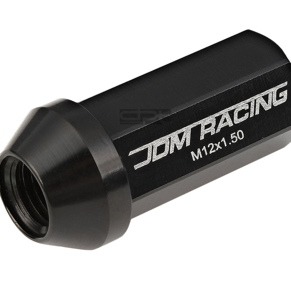 20 PCS Closed End M12x1.5 50mm Tall Black Aluminum Lug Nuts + Adapter