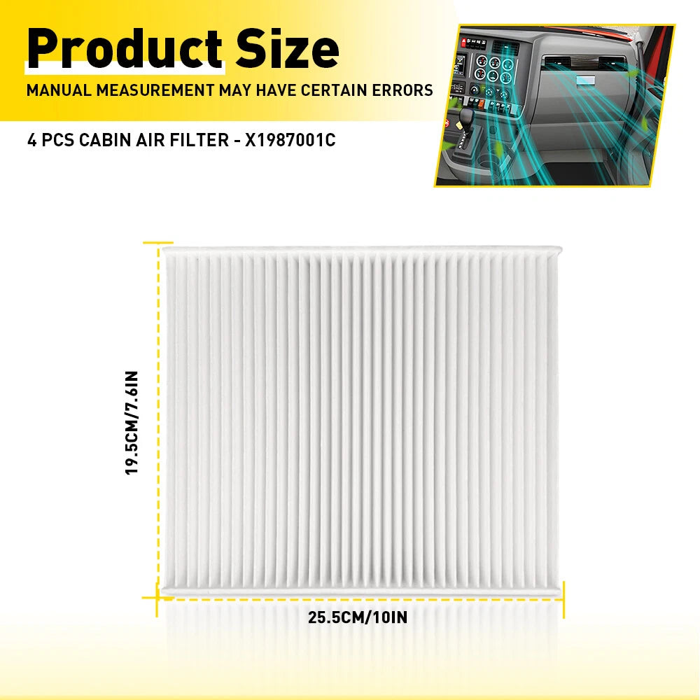 Set of 4 Cabin Air Filters for Kenworth T680 T700 T880 (2013–2023)
