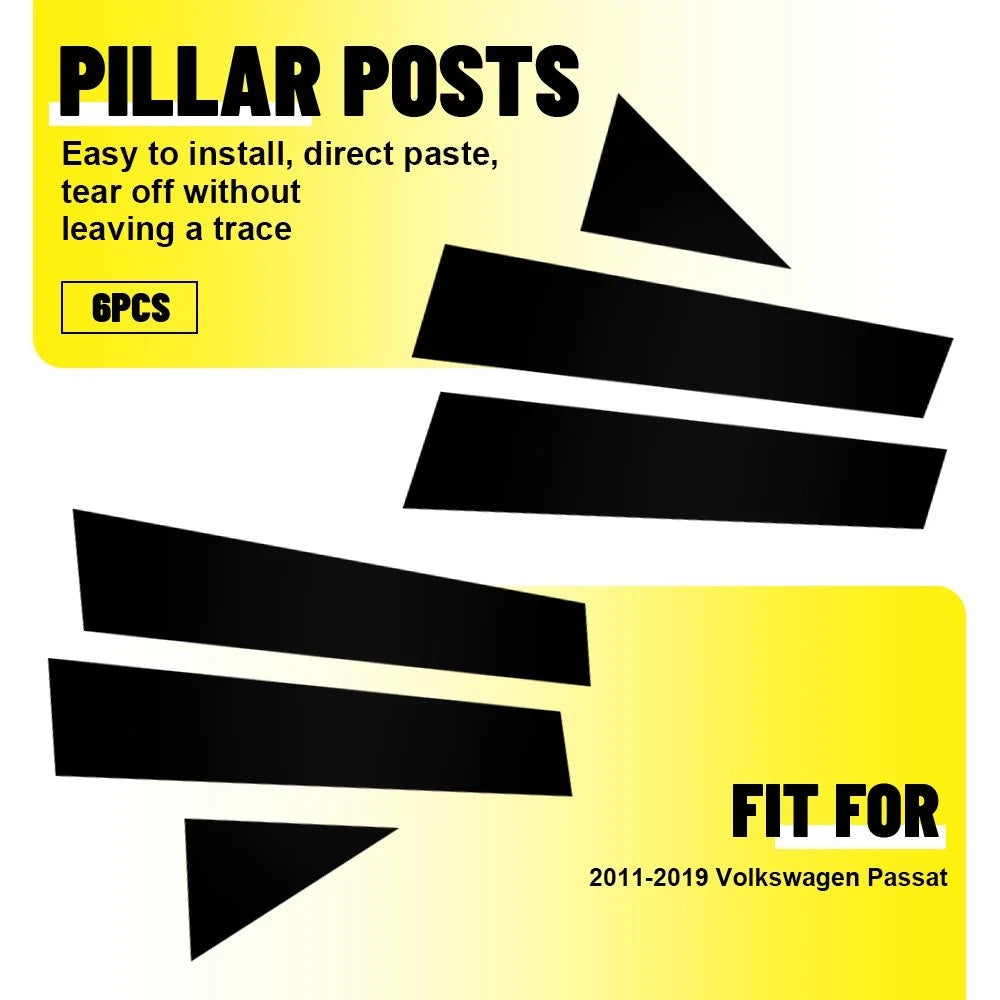 6X Piano Black Pillar Posts Door Trim Cover Kit for Volkswagen Passat (2011–2015)