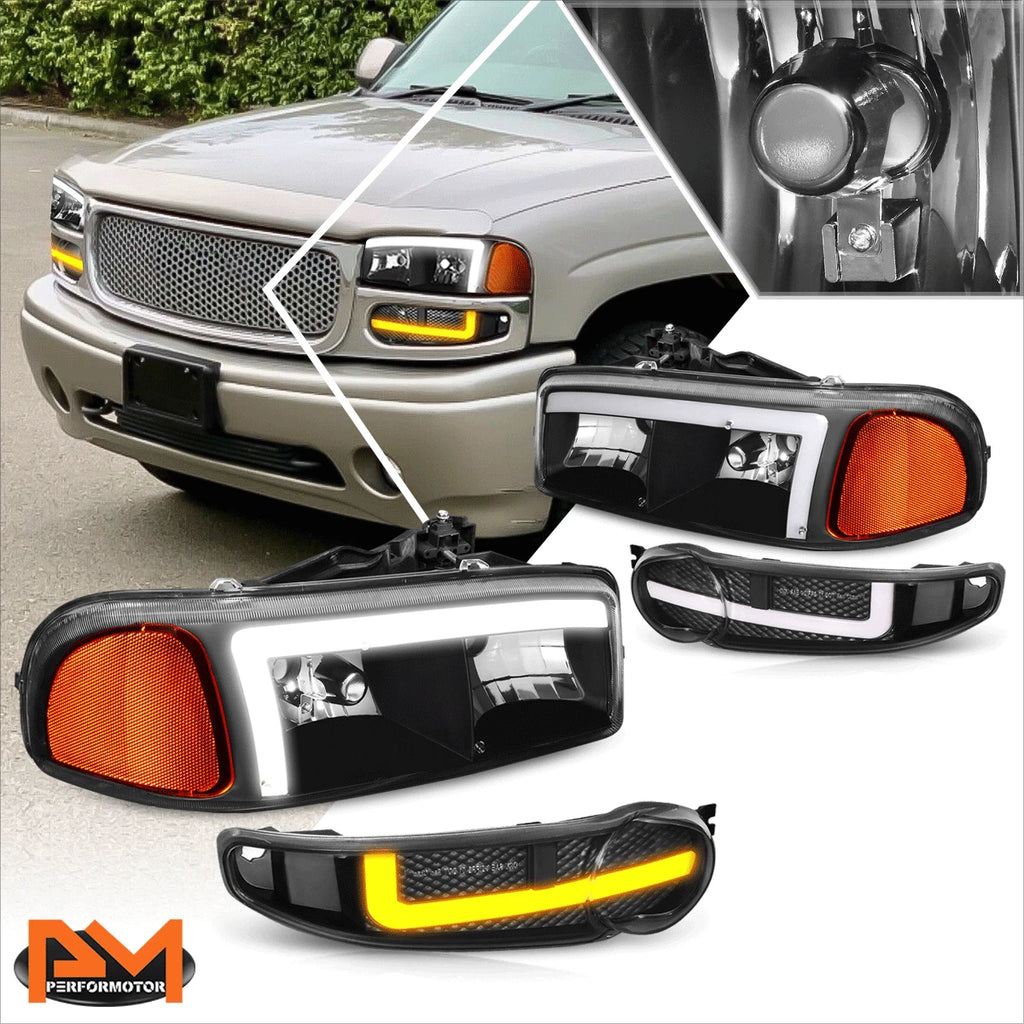 Set of 4 LED DRL Headlights for Sierra Yukon 1500 Denali (2002–2006)