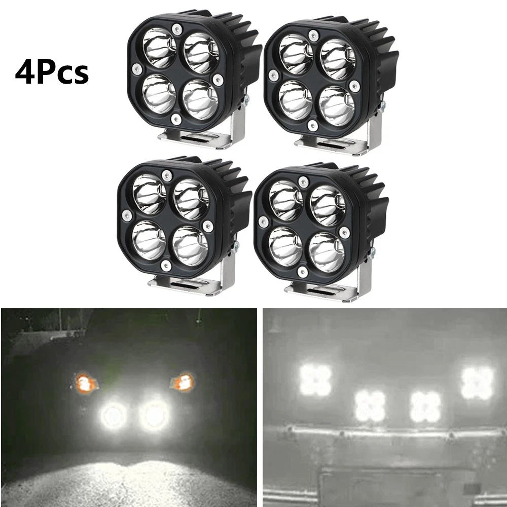 4Pcs 3 Inch LED Work Light Spot Flood Cube Pods for Offroad Vehicles