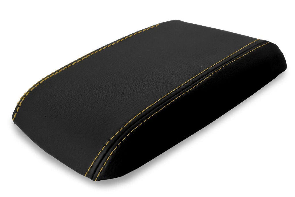 Leather Console Lid Armrest Cover for Ford Mustang (1987–1993) Black Yellow Stitch