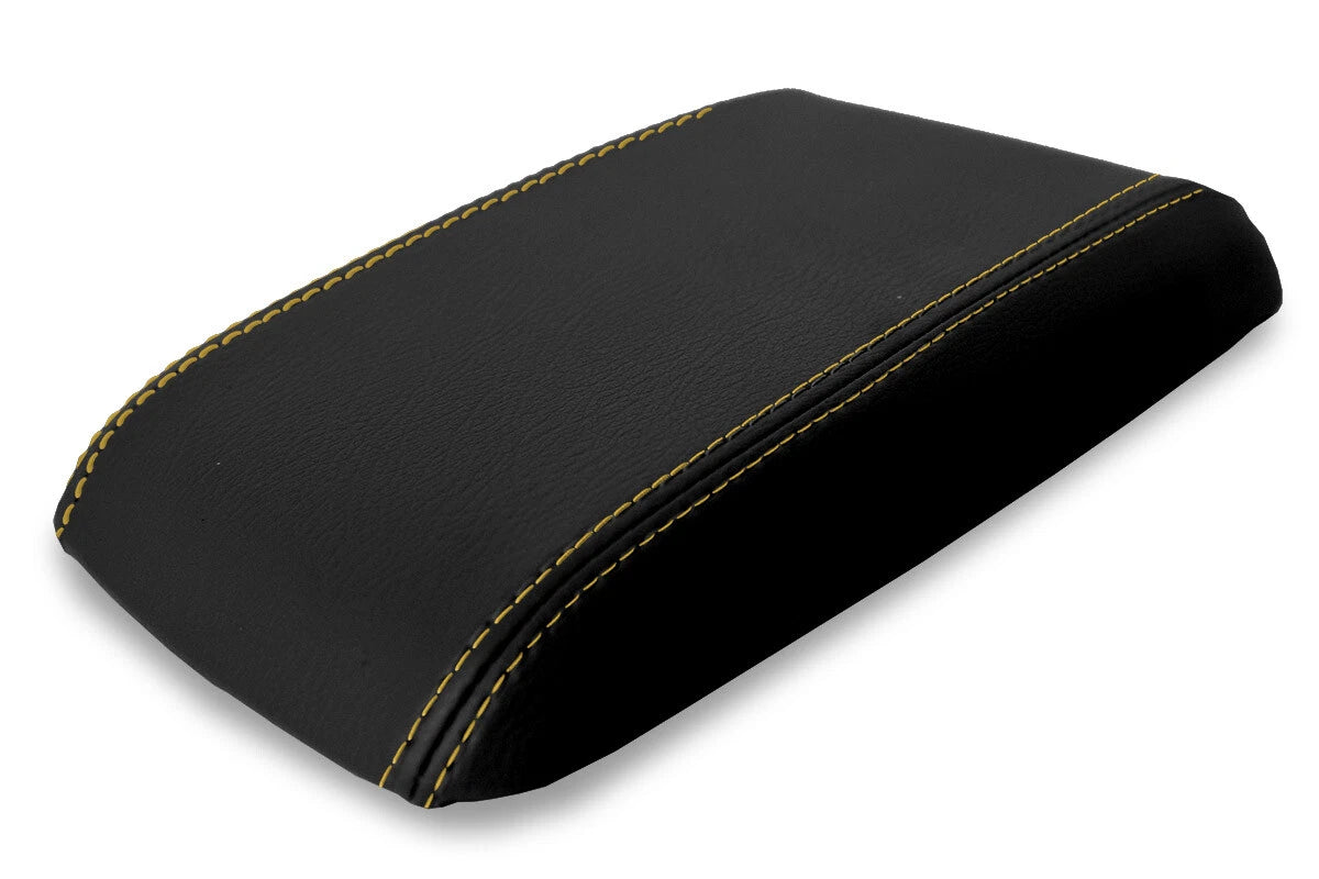Leather Console Lid Armrest Cover for Ford Mustang (1987–1993) Black Yellow Stitch