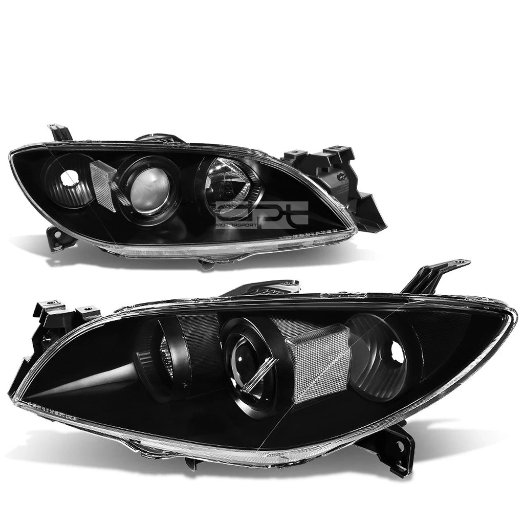Set of 2 Black Housing Clear Euro Projector Headlights for Mazda 3 (2004–2009)