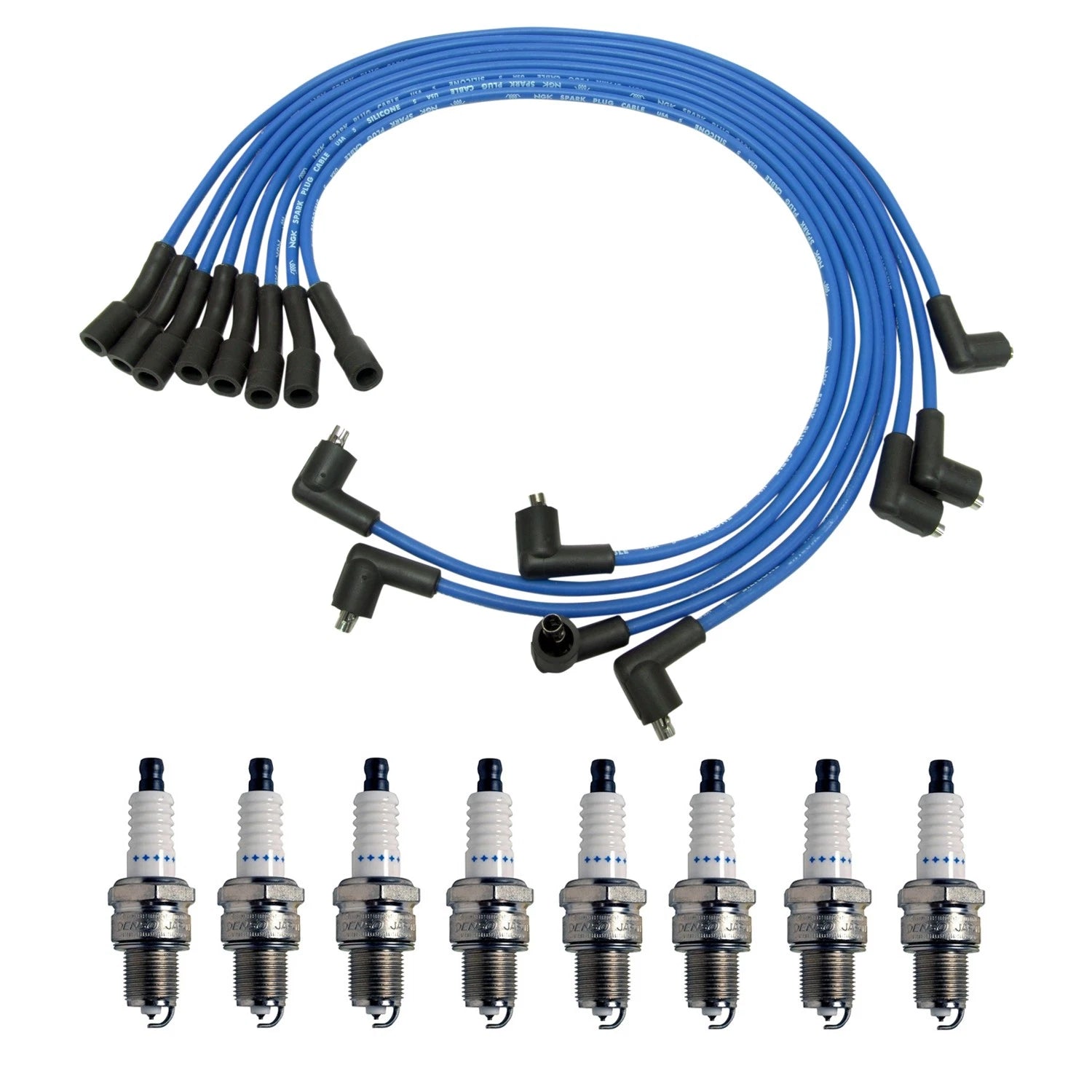 NGK 7mm Wire Set & Denso Platinum Spark Plug Kit for Bel Air Biscayne Impala (1958–1965)