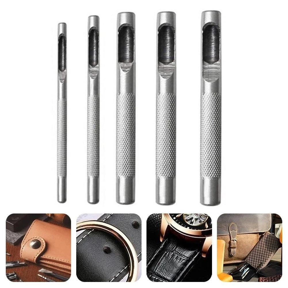 Set of 5 Leather Hole Punches 3-8mm Steel Drilling Tool