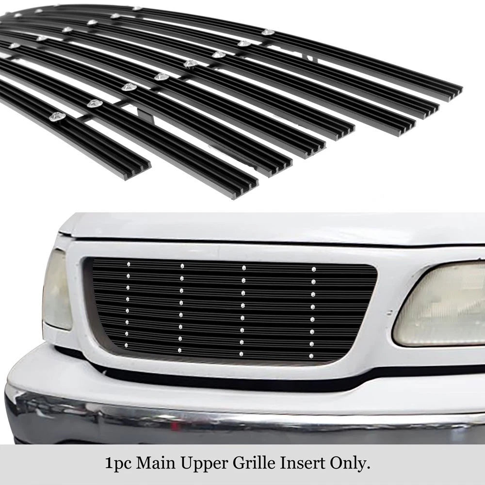 Upper Black Wide Rivet Billet Grille Insert for Ford F-150/Lightning (1999-2003)