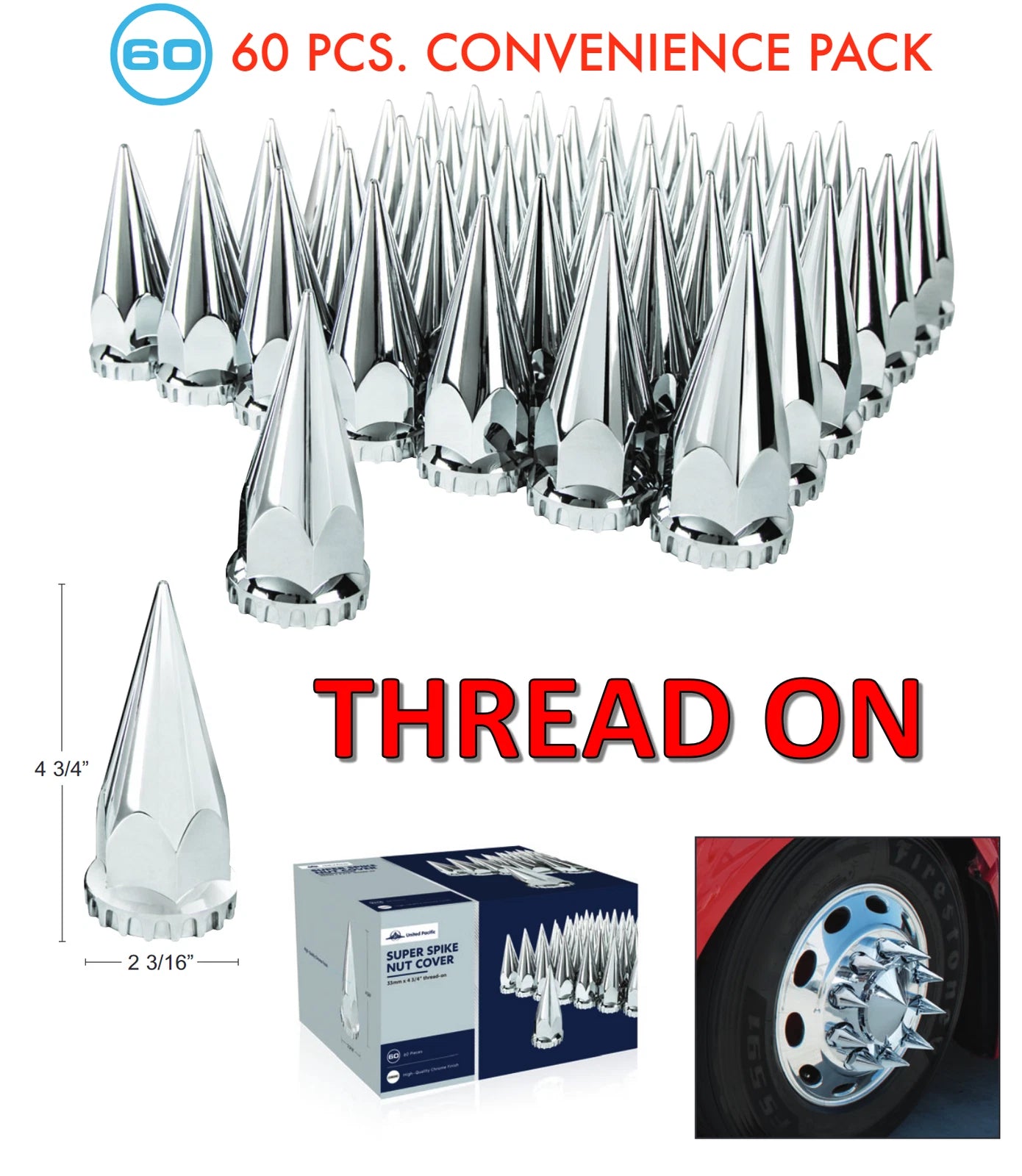 Chrome Spike Lug Nut Covers Thread-On 33mm for Toyota Tundra (2007–2021)