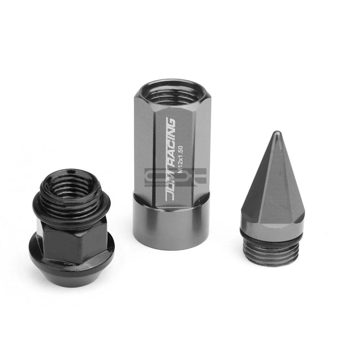 Set of 20 M12X1.5 83mm Tall Gun Metal Aluminum Lug Nuts with Caps