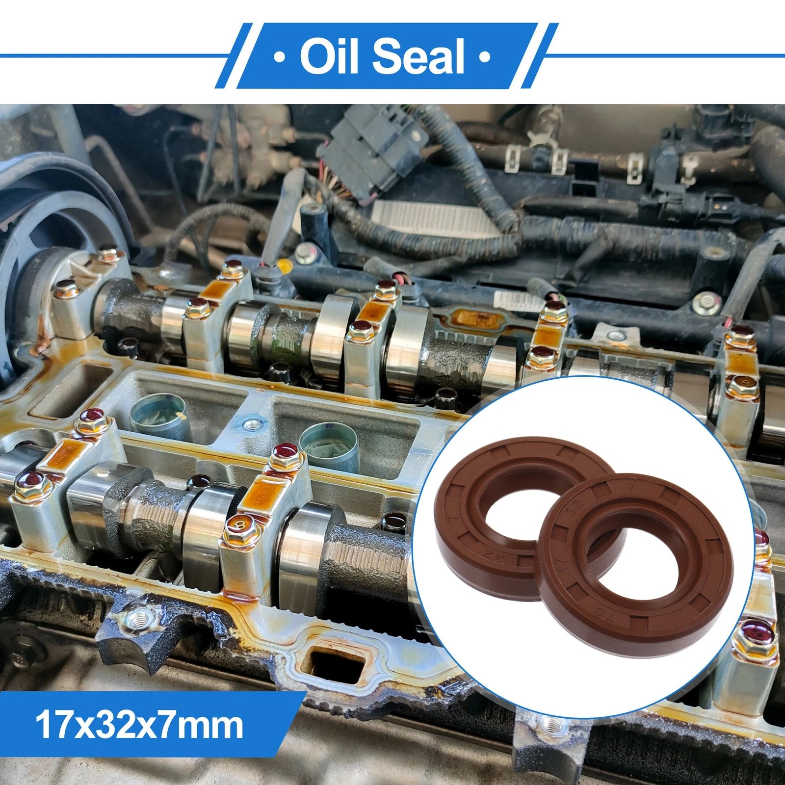 2X Oil Seal Rotary Shaft Seal for Various Models (17x32x7mm) FKM Rubber