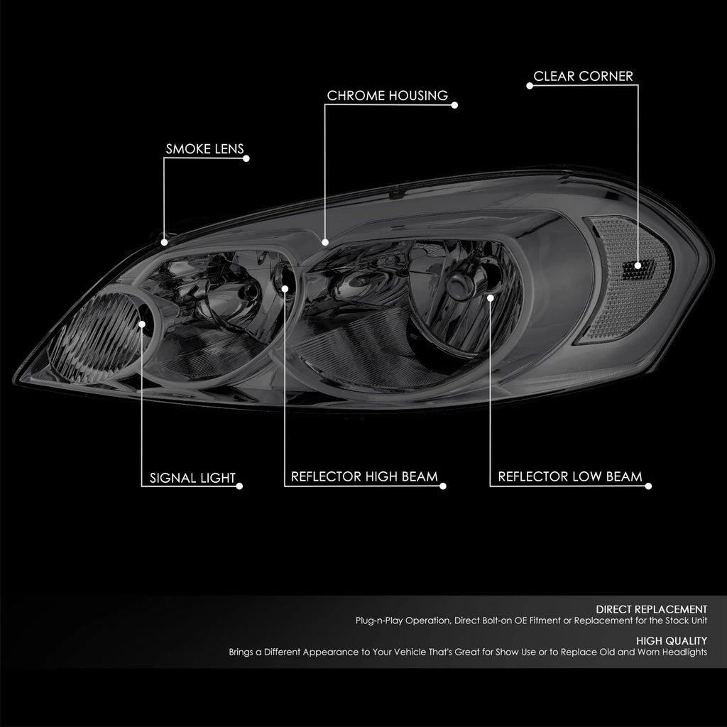 Smoked Lens Headlights for Chevy Impala Limited Monte Carlo (2006–2016)