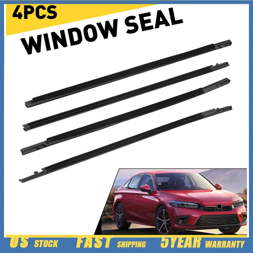 Set of 4 Weatherstrip Window Moulding Trim Seals for Honda Civic Sedan (2016–2021)