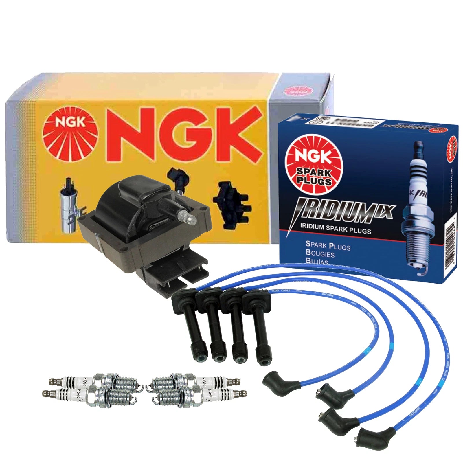 Set of 4 NGK HEI Ignition Coil Wires & Iridium IX Spark Plugs for Ford Probe (1993–1997)