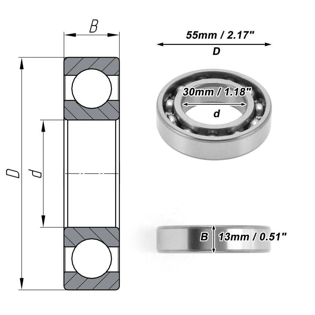 Deep Groove Ball Bearing 30x55x13mm for Scooter Skateboard (1 Pc)