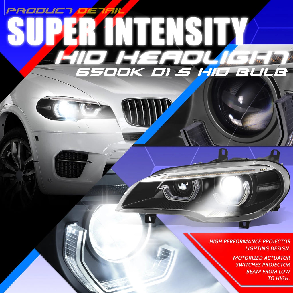 LED Projector Sequential Headlights for BMW X5 (2011–2013) - Black Housing Clear Lens