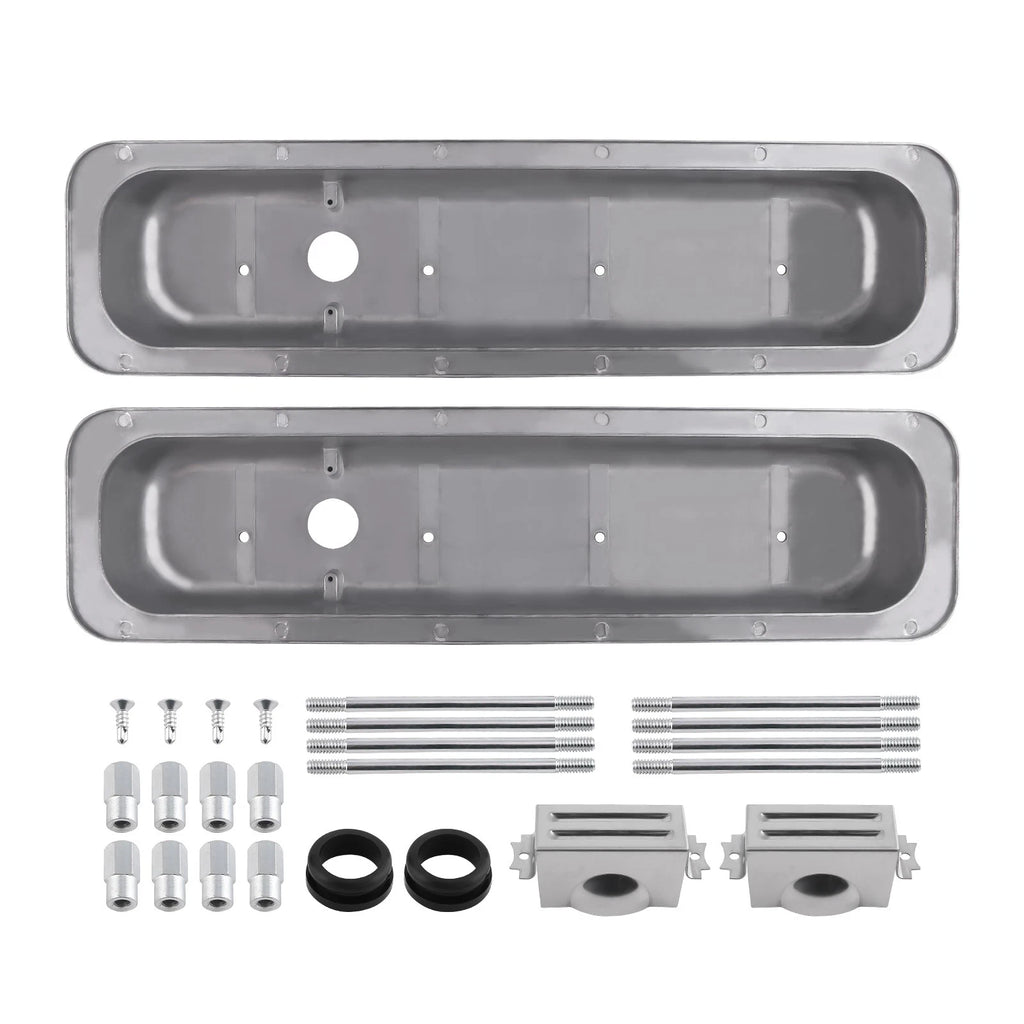 2X Valve Covers Center Bolt Polished for SBC Small Block Chevy (283–327)
