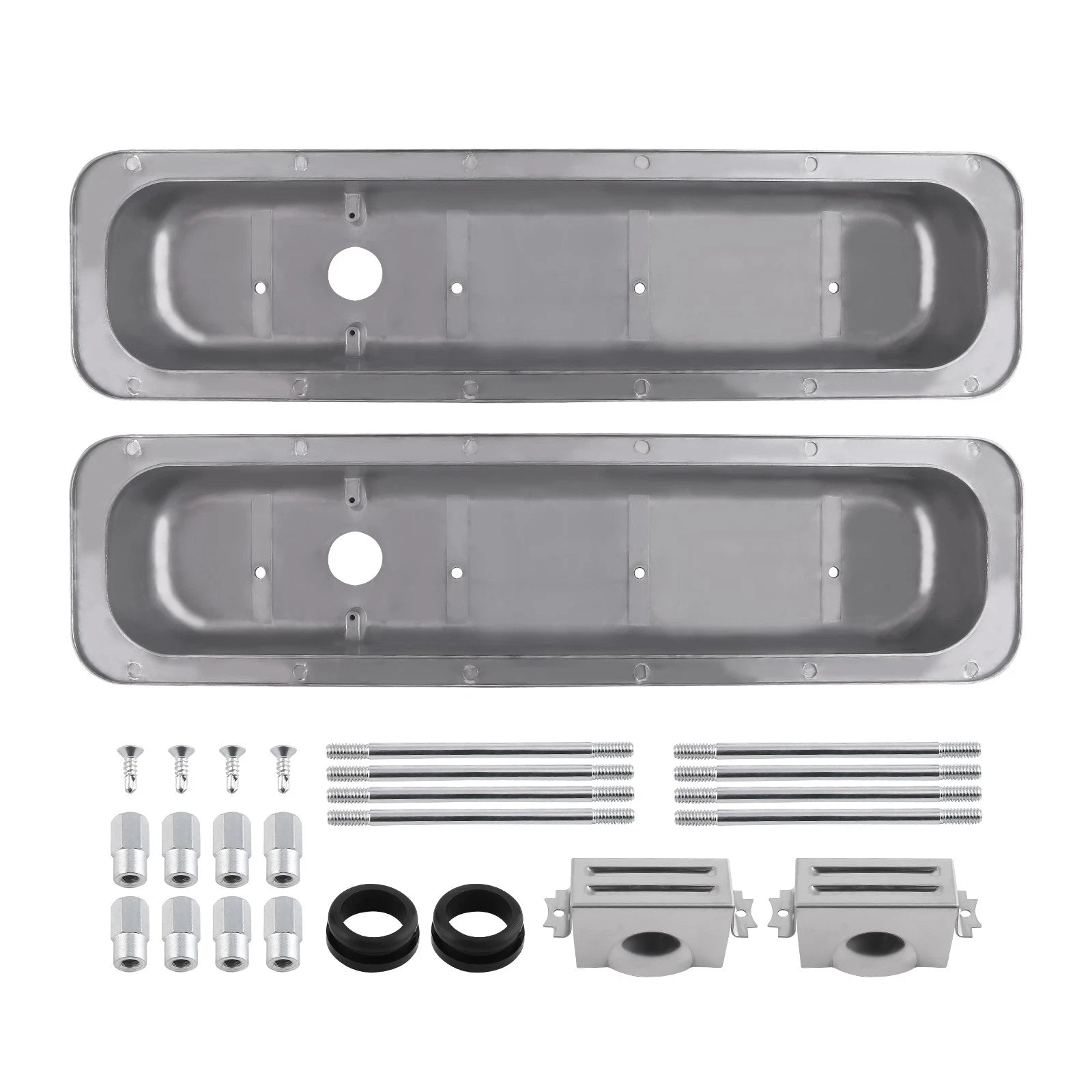 2X Valve Covers Center Bolt Polished for SBC Small Block Chevy (283–327)