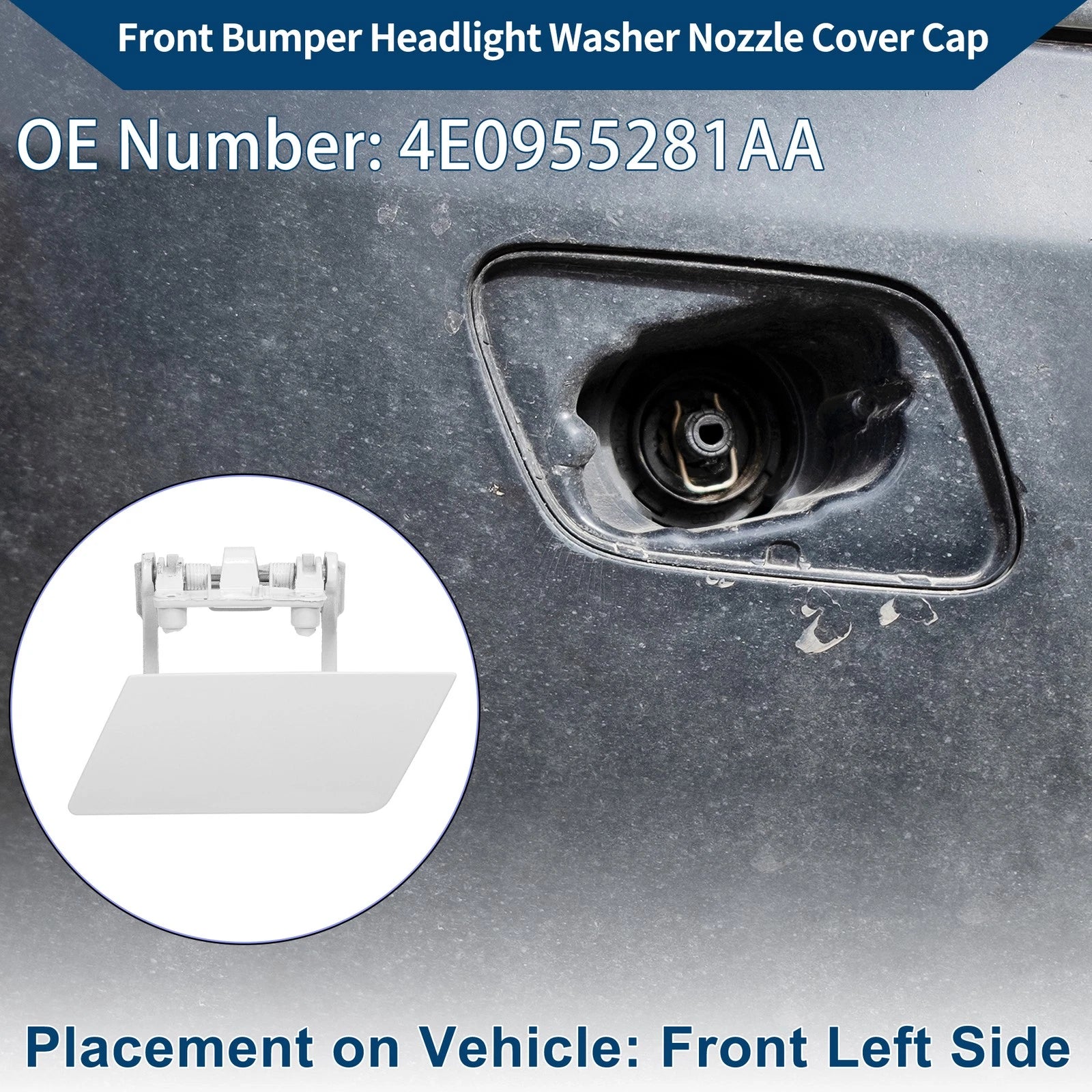 Front Left Washer Nozzle Cover Cap for Audi A8 D3 (2007–2010) 1 Pcs White