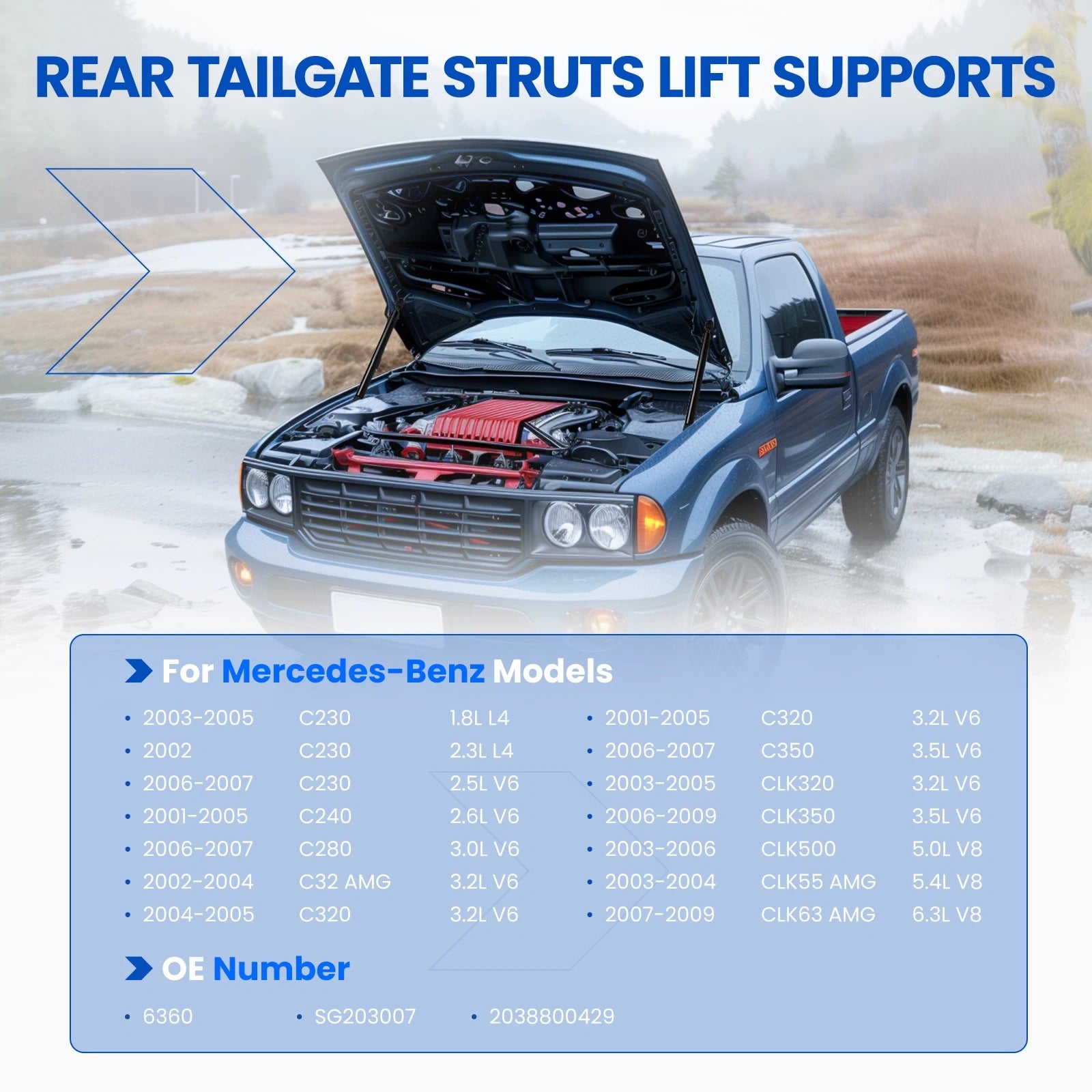 Set of 2 Bonnet Lift Support Struts for Mercedes-Benz CL55 AMG C280 C350