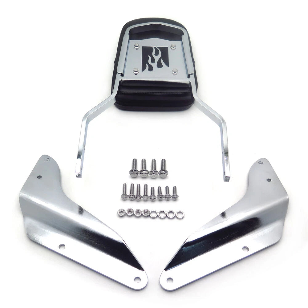 Chrome Flame Backrest Sissy Bar with Leather Pad for Honda Magna 750 (1994–2003)