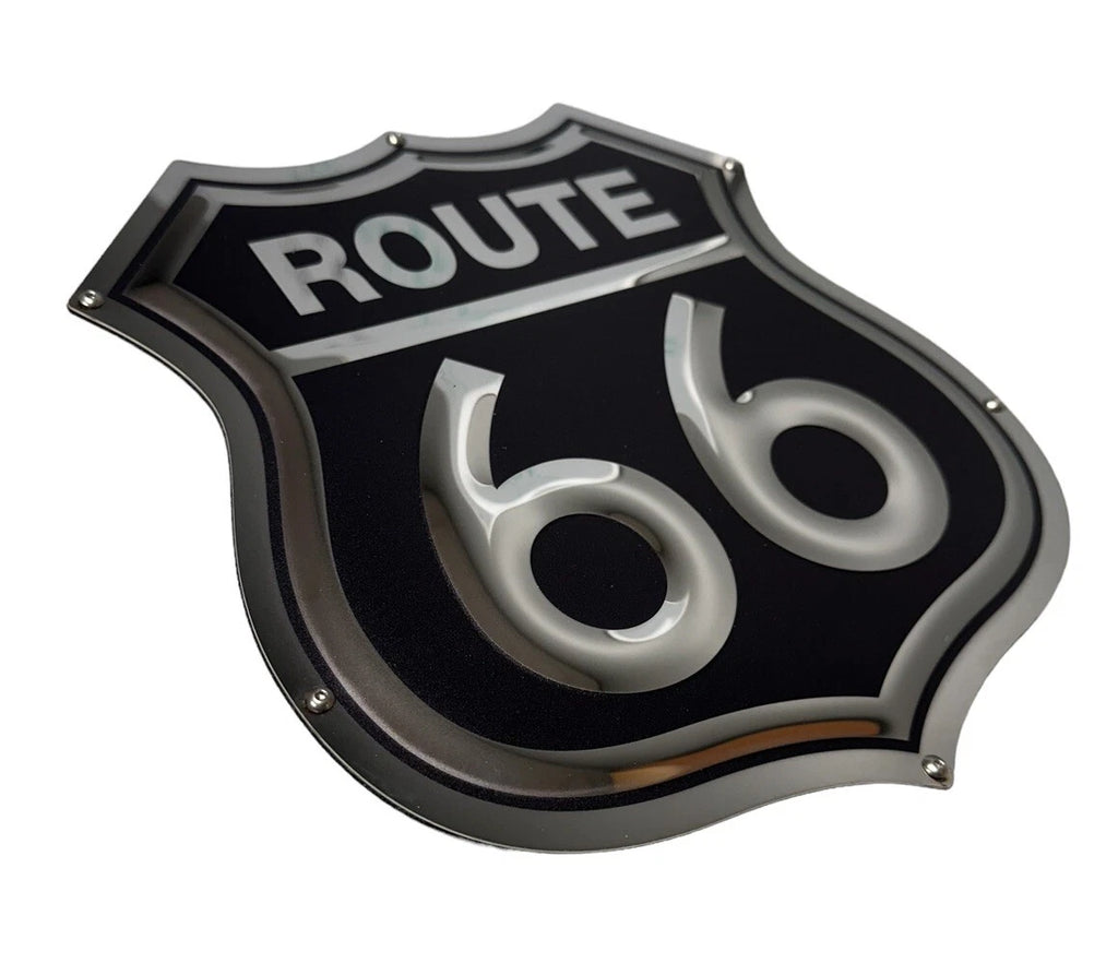 3D Route 66 Metal Sign Stainless Black for Universal Garage Decor (1990–2024)