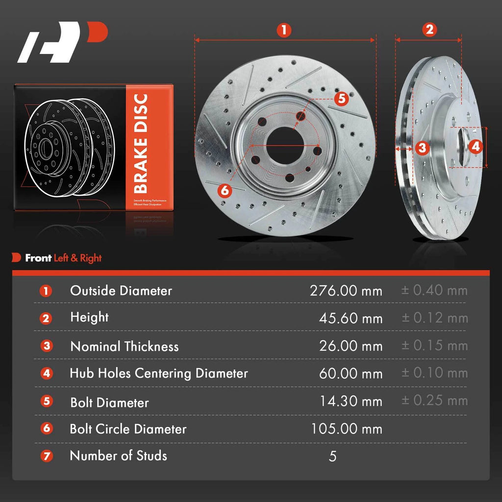 Front Drilled Brake Rotors for Chevy Cruze Sonic Volt Bolt EV (2011â2023)
