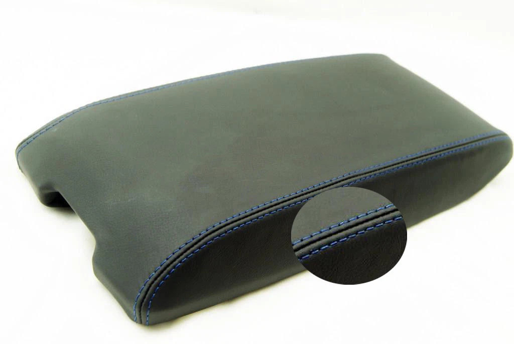 Leather Synthetic Console Armrest Cover for Chrysler 300 (2005–2007) Blue Stitch