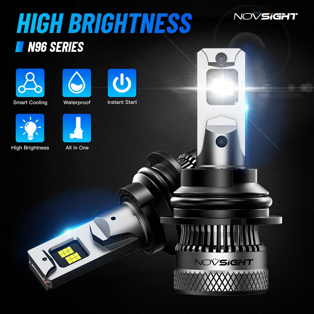 2X H13 9008 LED Headlight Bulbs for Hi-Low Beam (6500K, 40000LM)