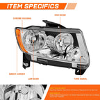Right Side Chrome Amber Headlight for Jeep Grand Cherokee (2011–2013)