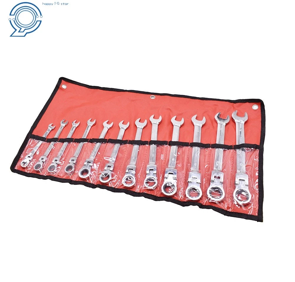 Set of 12 Metric Flexible Head Ratcheting Wrenches 8-19mm