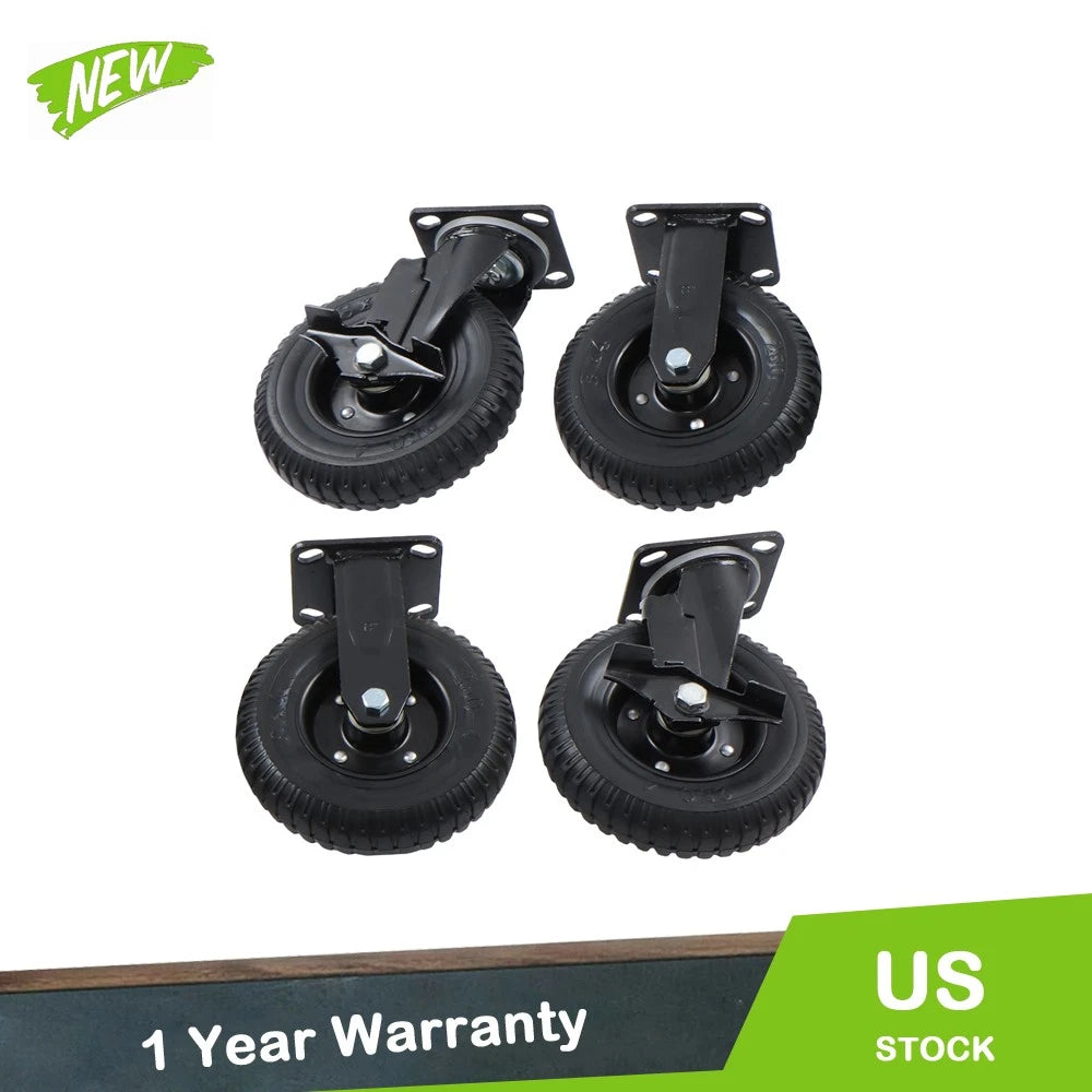 Set of 4 Heavy Duty 8-Inch Casters with Side Brakes 360° Swivel