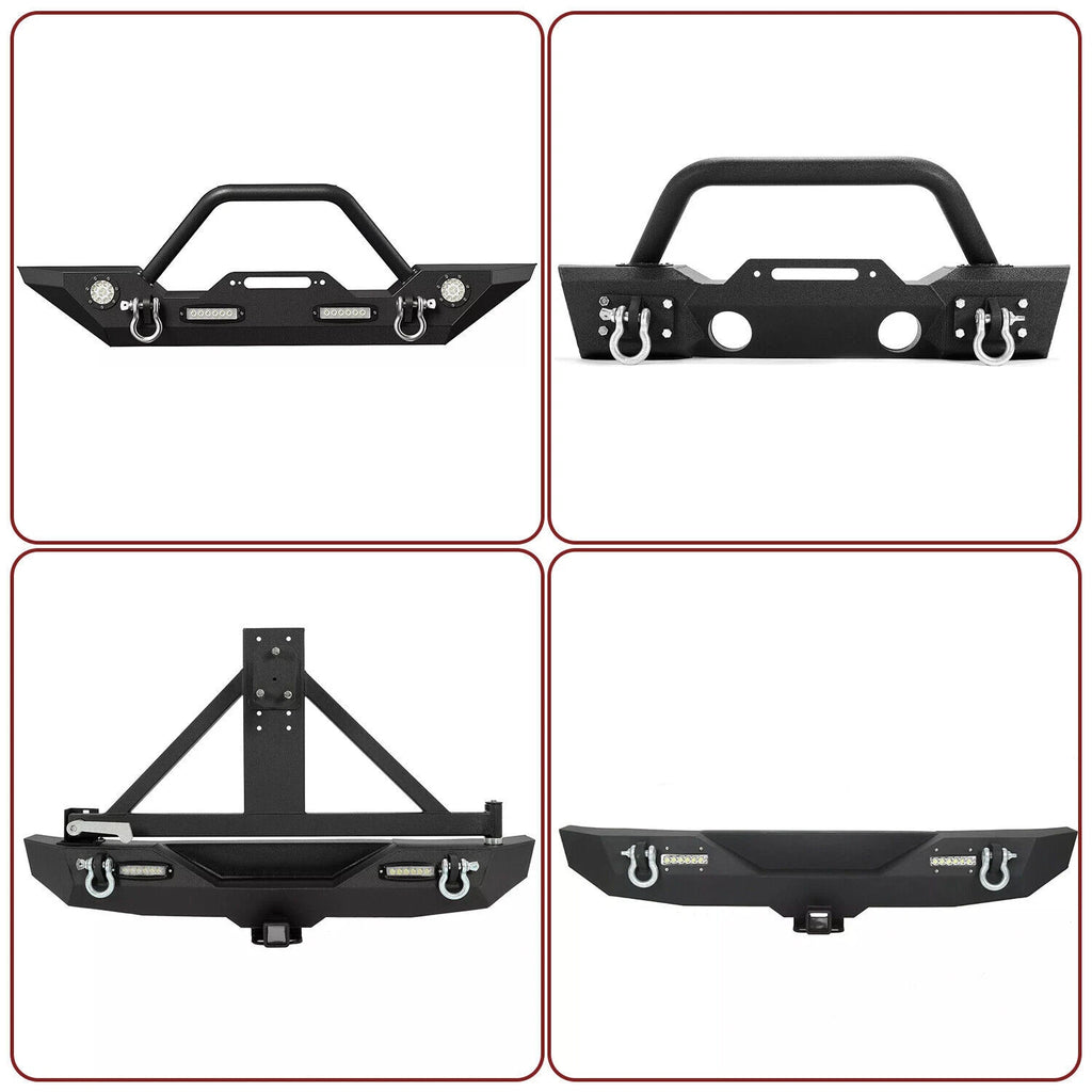 Front/Rear Bumper for Jeep Wrangler JK Unlimited (2007–2018) w/ Winch Plate, LED