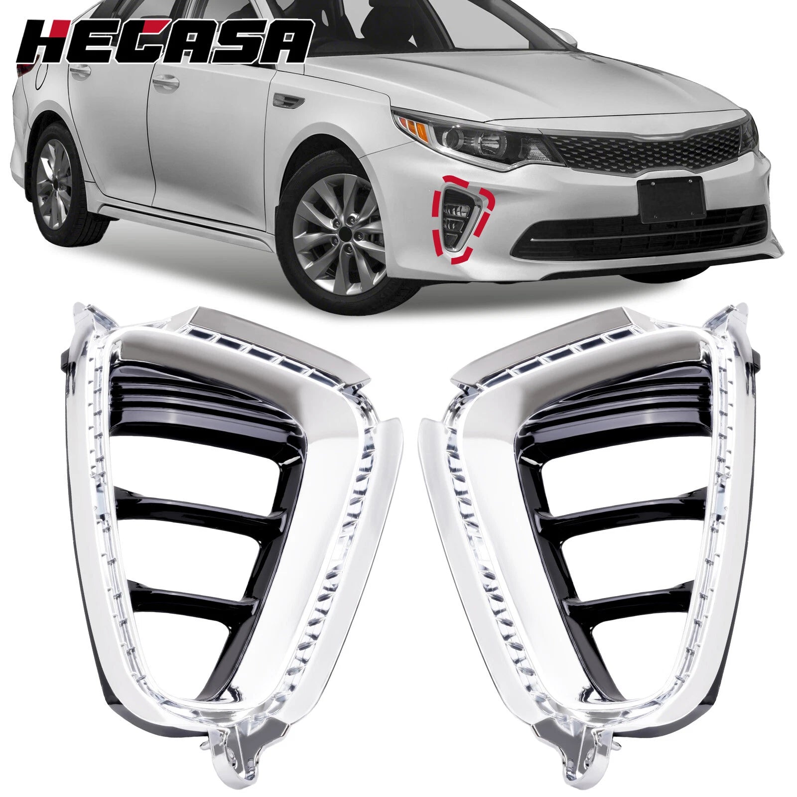Set of 2 Chrome Fog Light Bezels for Kia Optima (2016–2018)