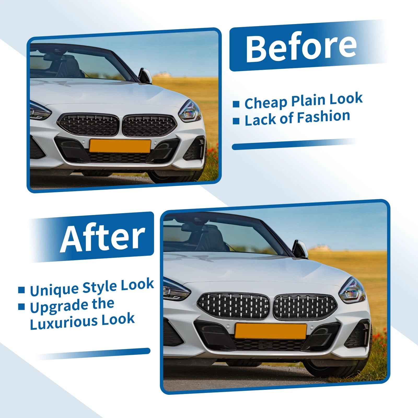 Pair Front Upper Bumper Grille for BMW Z4 G29 (2019–2023) Half Chrome