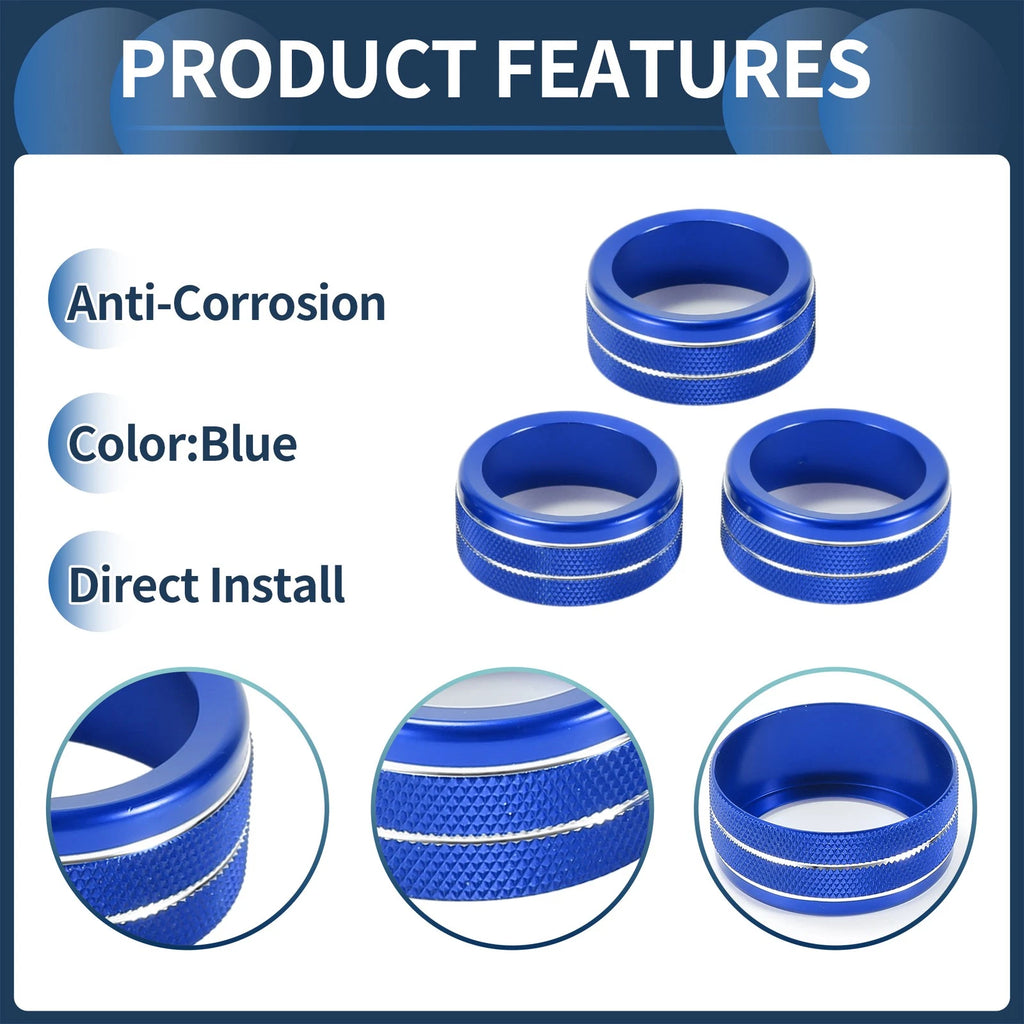 Set of 3 AC Media Volume Switch Knob Cover Rings for Honda CR-V (2023–2024) Blue