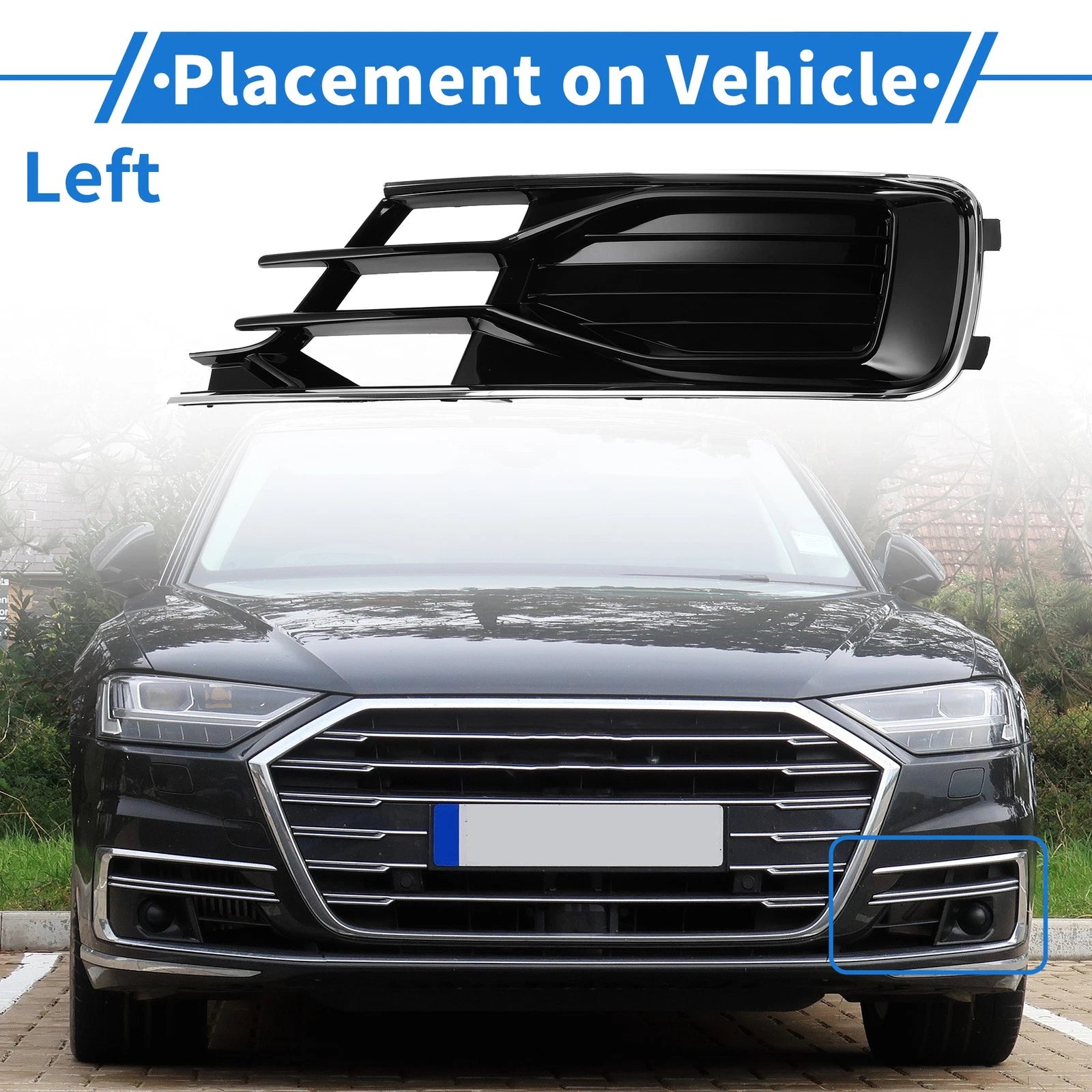 1 Pc Fog Light Grill for Audi A6 (2016–2018) No. 4G0807681AE Black