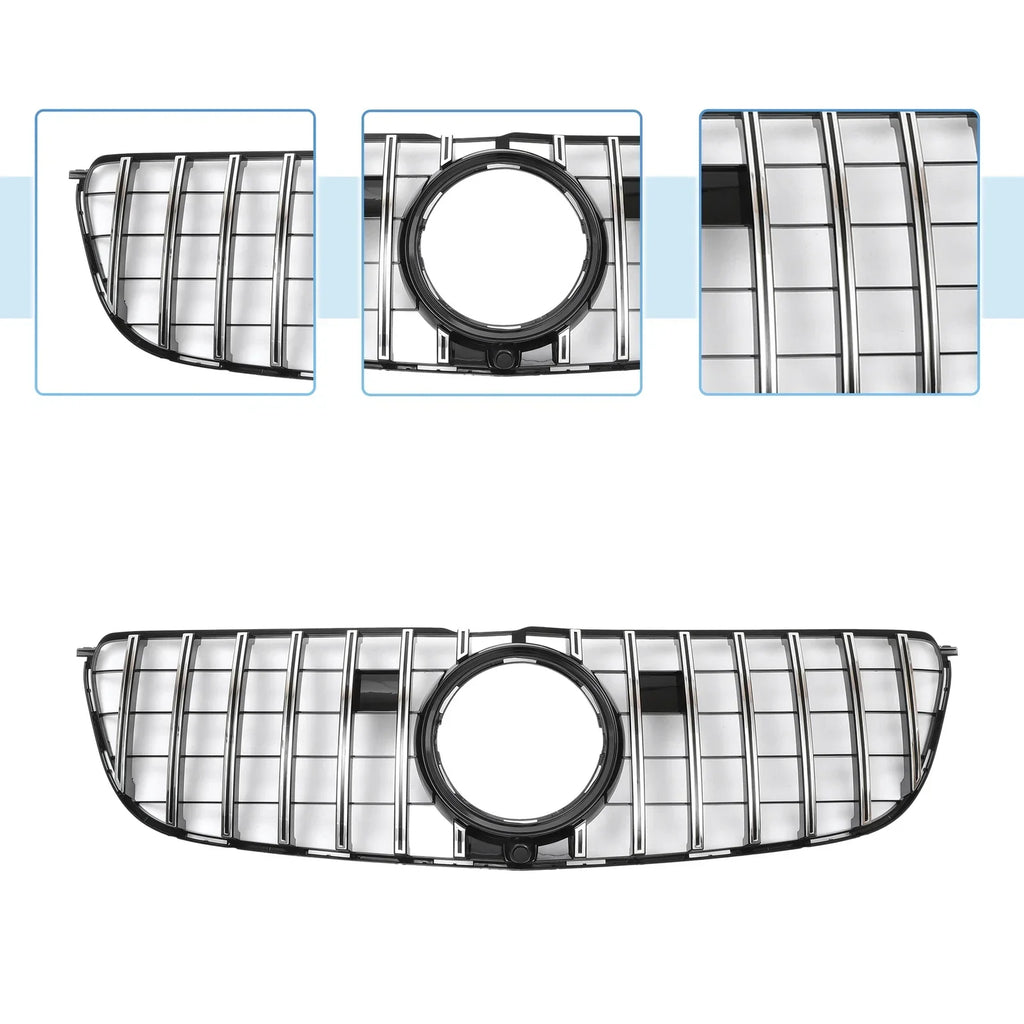 Front Upper Bumper Grille for Mercedes-Benz GLS500 2017 Chrome Silver Tone