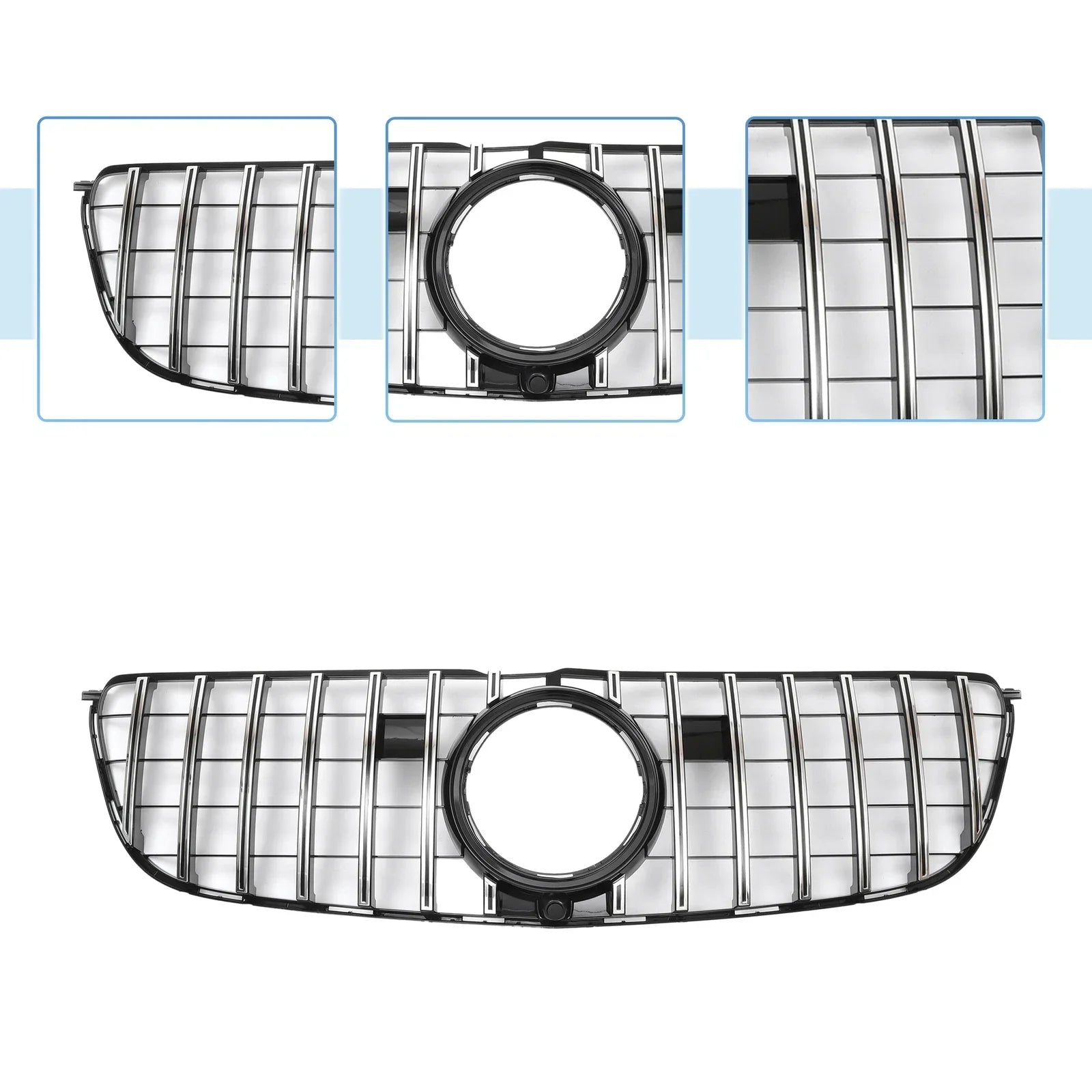 Front Upper Bumper Grille for Mercedes-Benz GLS500 2017 Chrome Silver Tone