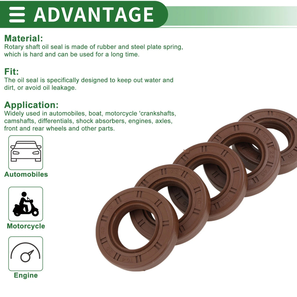 Set of 5 Oil Seals FKM Rubber 25x45x10mm for High Pressure