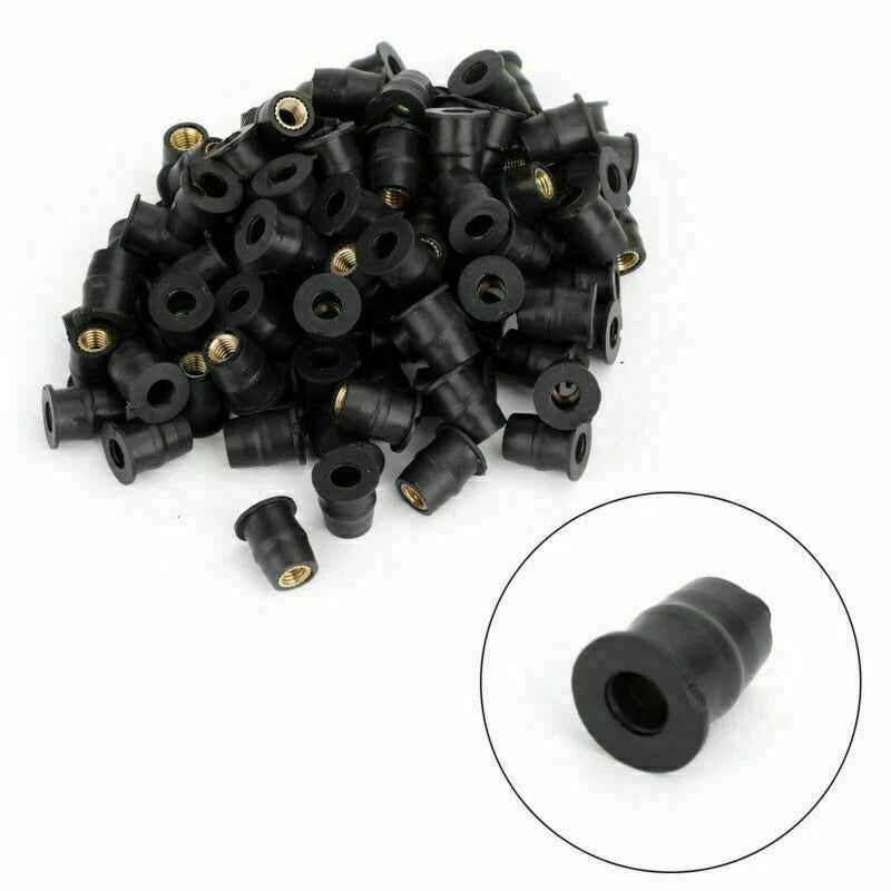 Set of 100 Rubber Well Nuts for Windscreen & Fairing 10-32 M5 3/8"