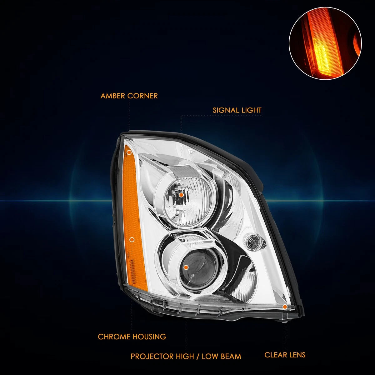 Right Side HID Projector Headlight for Cadillac DTS (2006–2011) Chrome