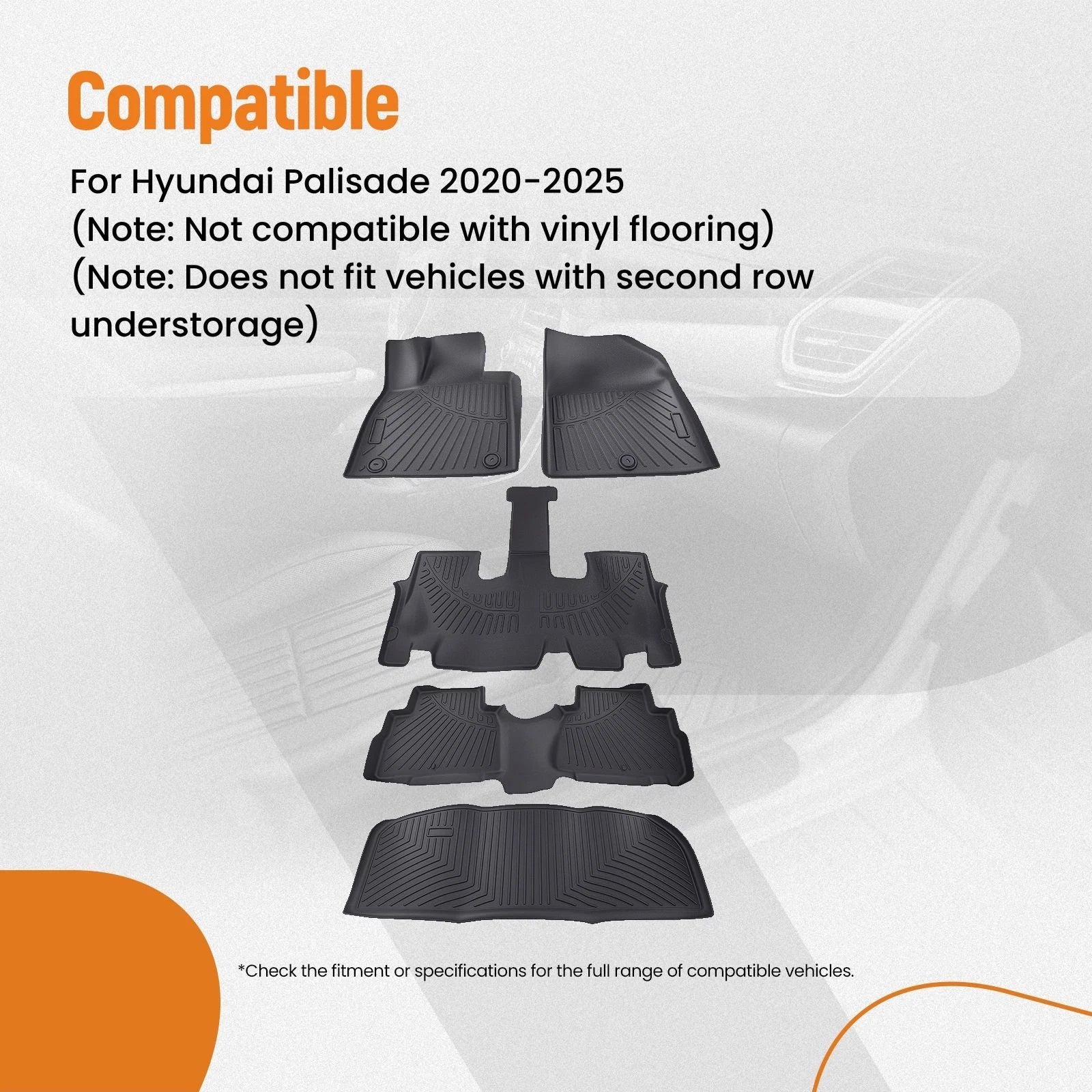 Set of 4 3D Carpet Floor Mats for Hyundai Palisade (2020–2025) Black Rubber