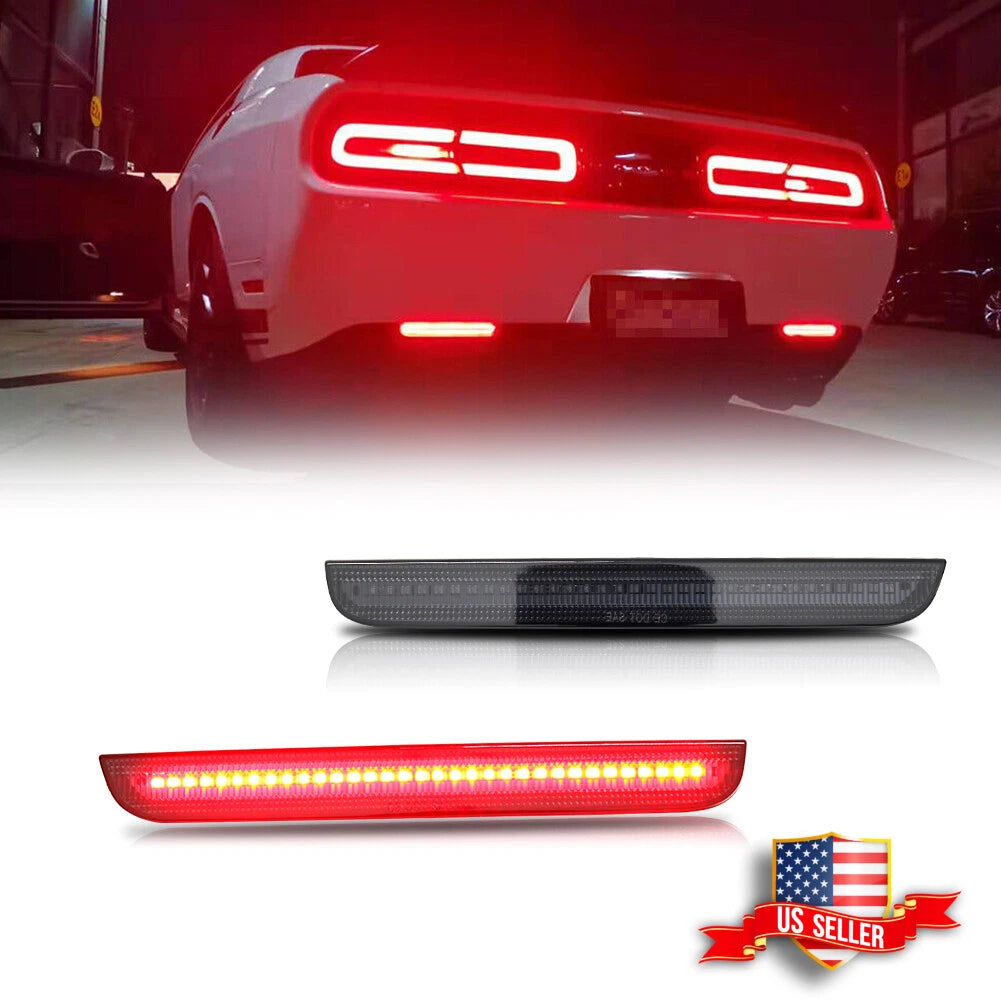 Smoked Lens Red LED Rear Bumper Reflector Lights for Dodge Challenger (2015–2023)